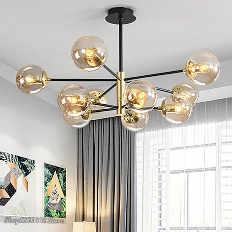 Amber Glass Ball Chandelier 4-Color Options