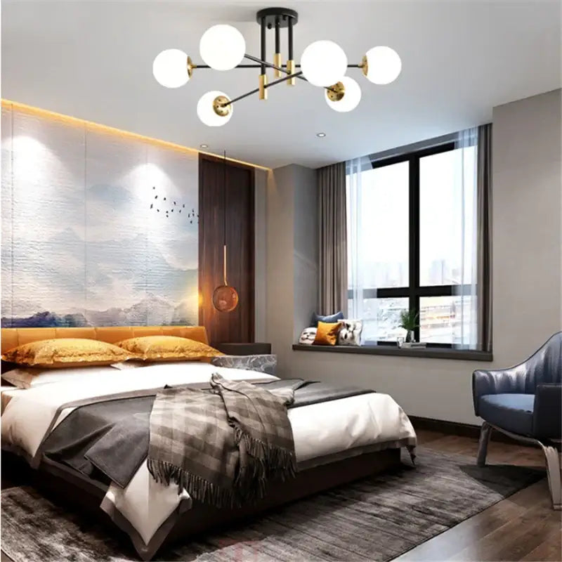 Black LED Ceiling Chandelier Multi-Color Glass