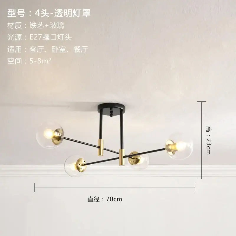 Black LED Ceiling Chandelier Multi-Color Glass