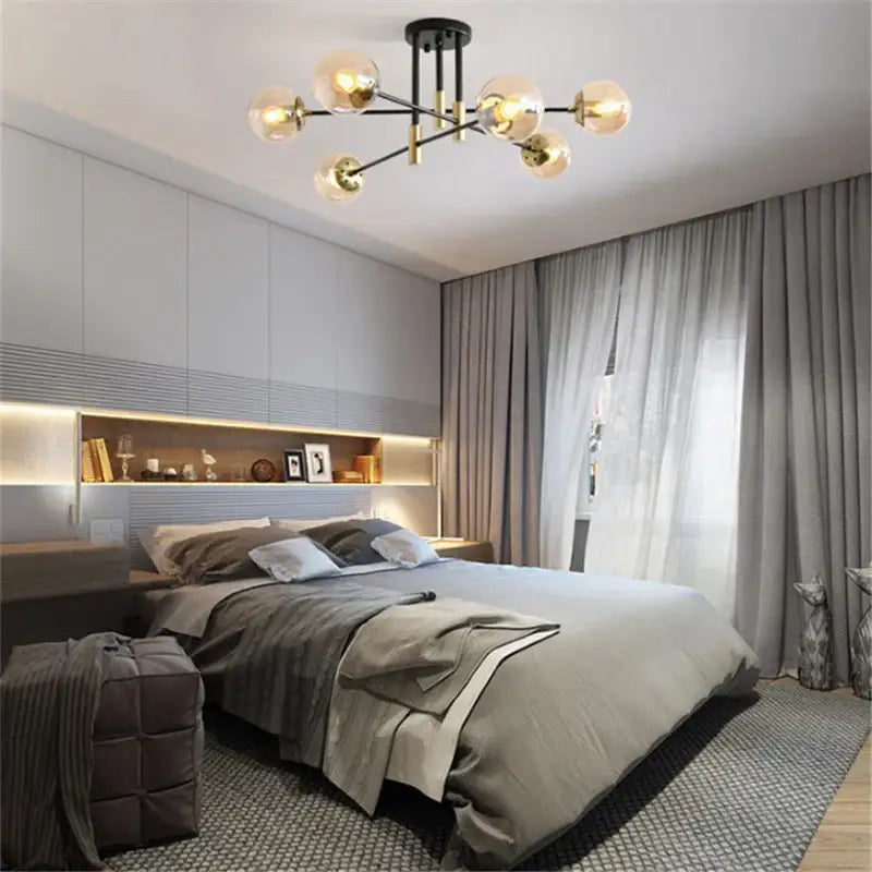 Black LED Ceiling Chandelier Multi-Color Glass