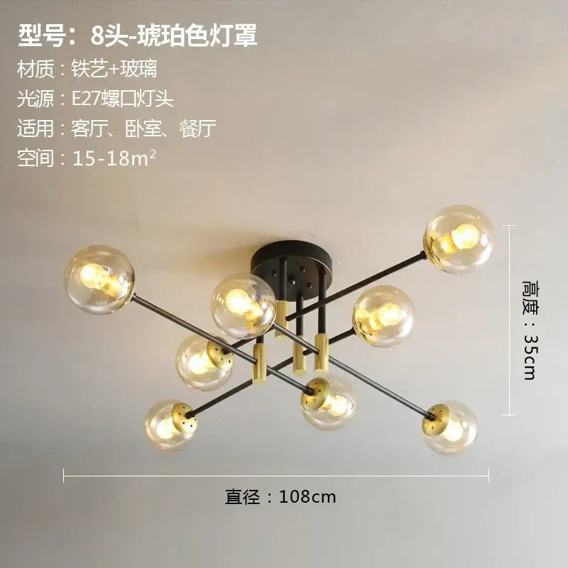 Black LED Ceiling Chandelier Multi-Color Glass
