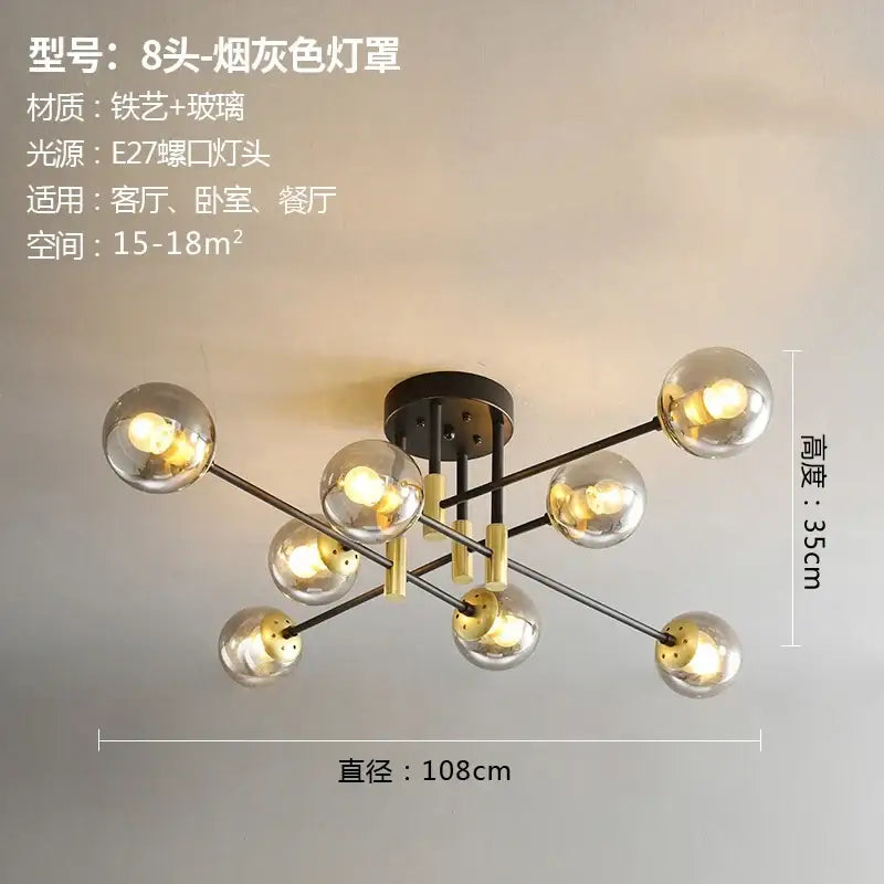 Black LED Ceiling Chandelier Multi-Color Glass