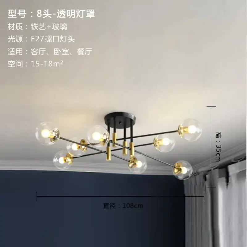 Black LED Ceiling Chandelier Multi-Color Glass