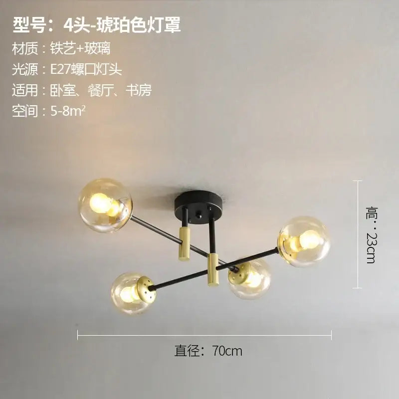 Black LED Ceiling Chandelier Multi-Color Glass