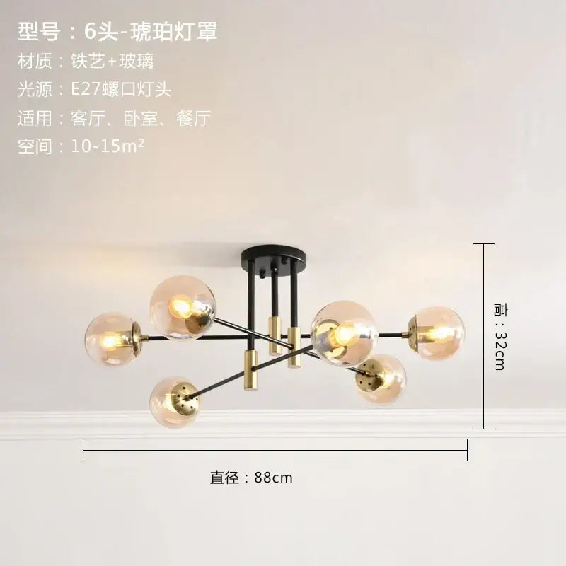 Black LED Ceiling Chandelier Multi-Color Glass