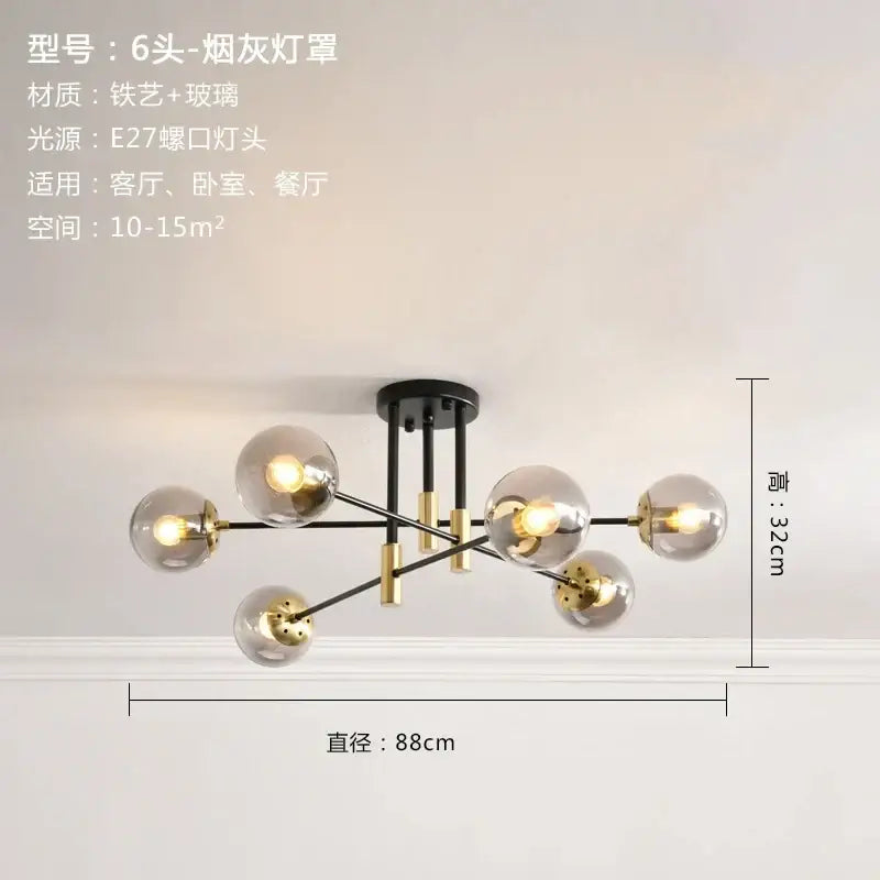 Black LED Ceiling Chandelier Multi-Color Glass