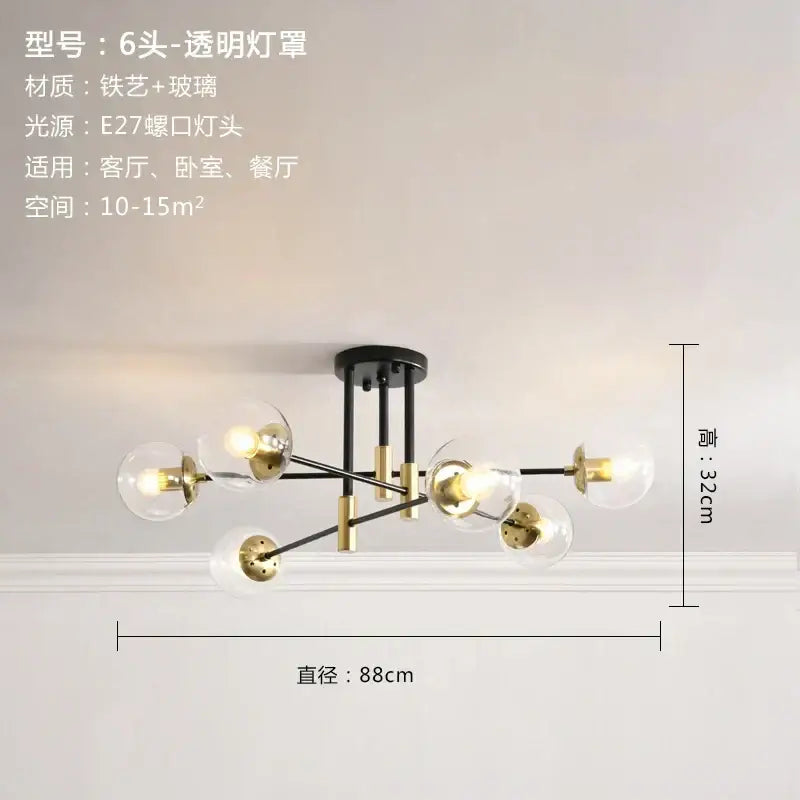 Black LED Ceiling Chandelier Multi-Color Glass