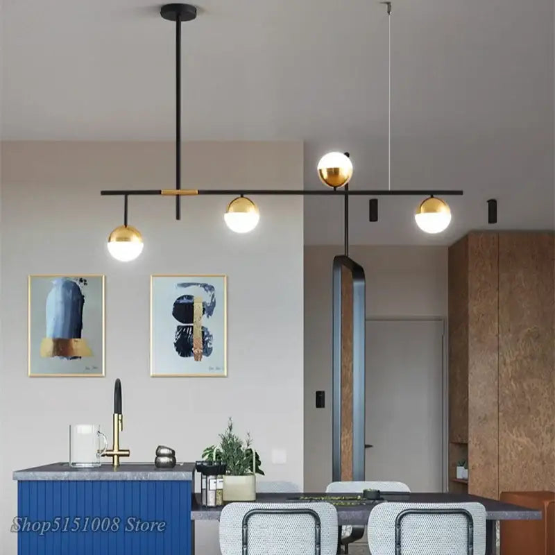 Gold Glass 9-Head Dining Room Pendant Lamp