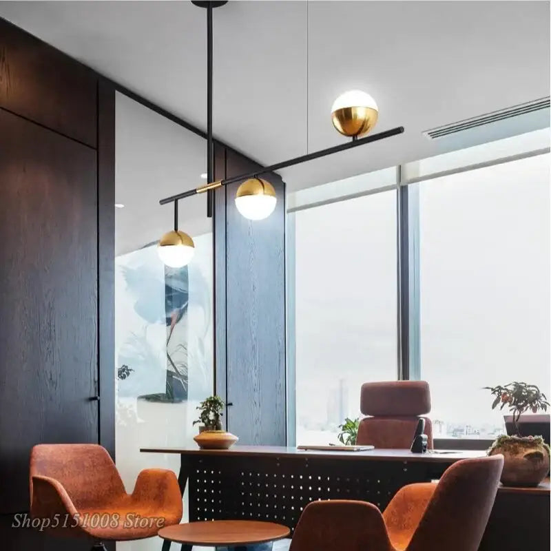 Gold Glass 9-Head Dining Room Pendant Lamp