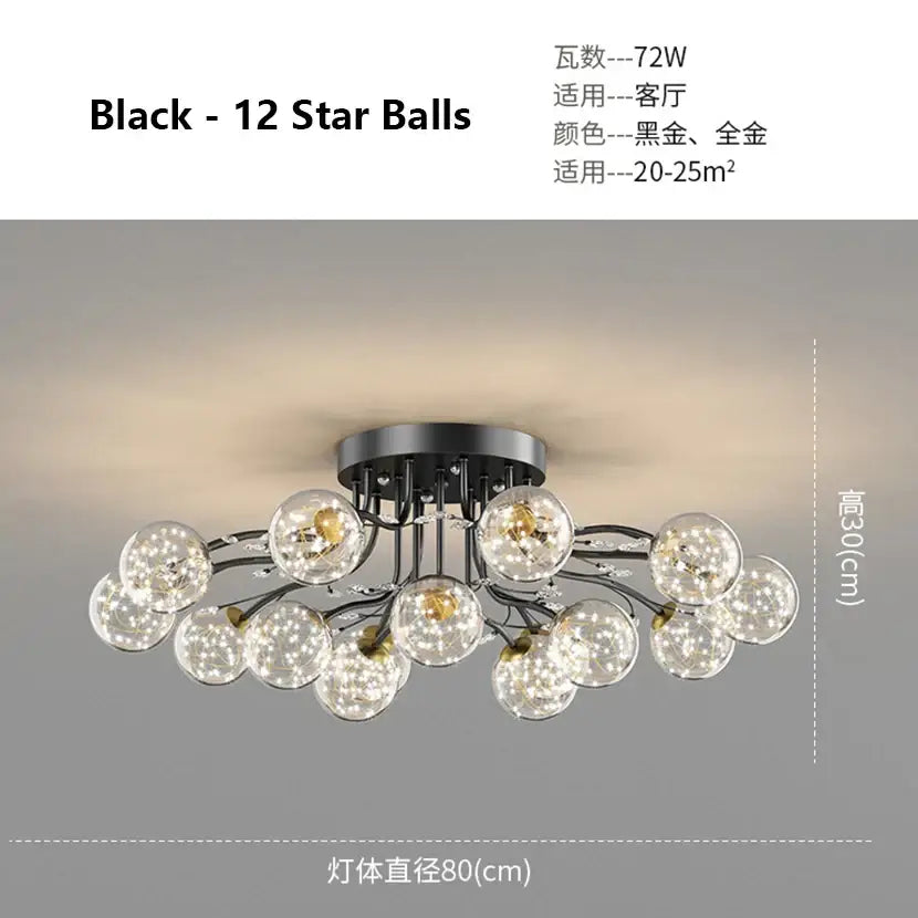 Gold Black Ceiling Light with Bubble Ball Design