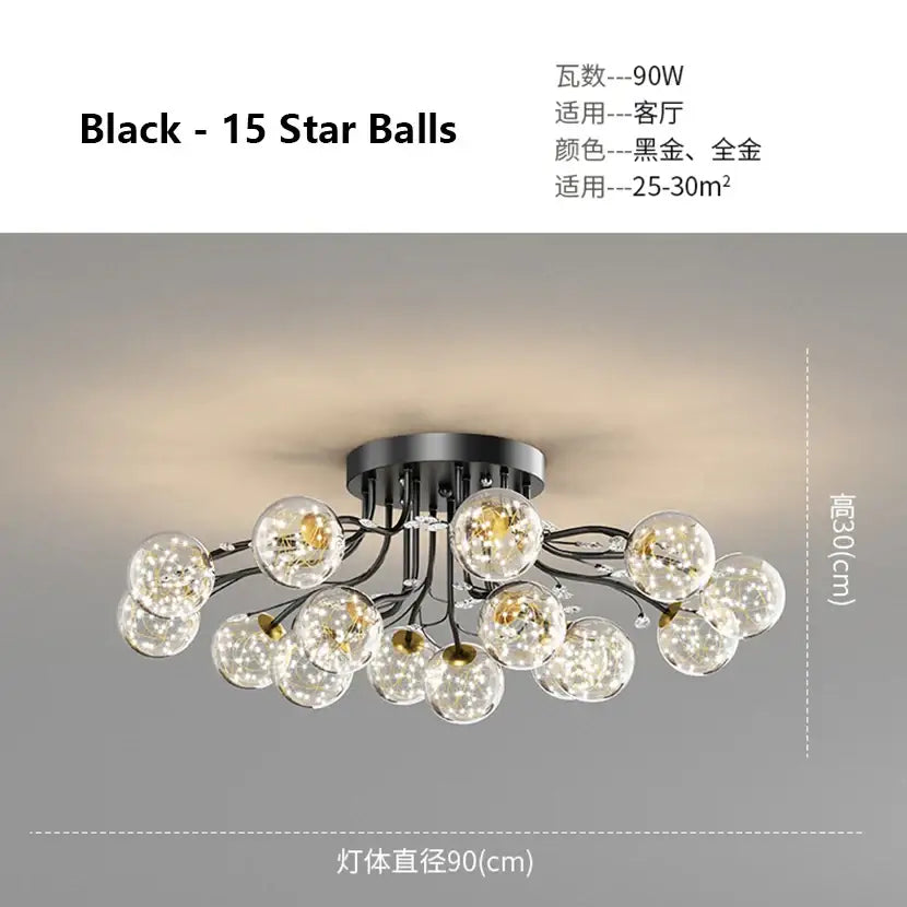 Gold Black Ceiling Light with Bubble Ball Design