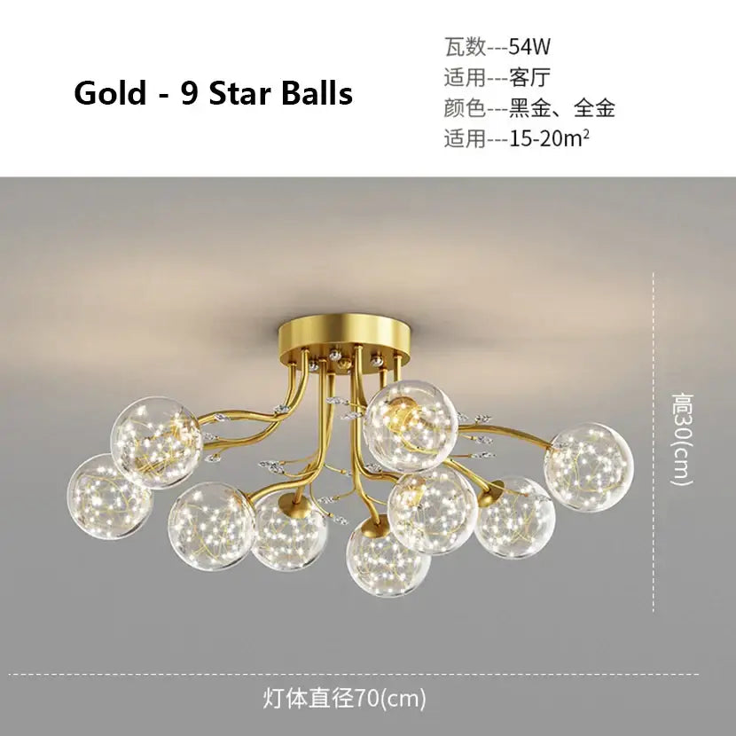 Gold Black Ceiling Light with Bubble Ball Design