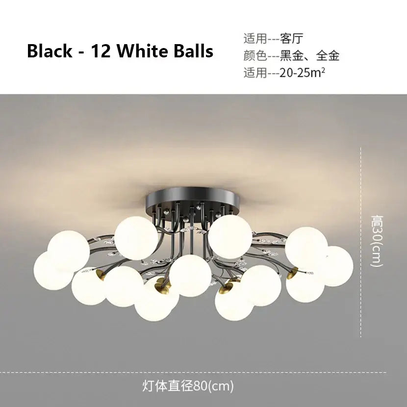 Gold Black Ceiling Light with Bubble Ball Design