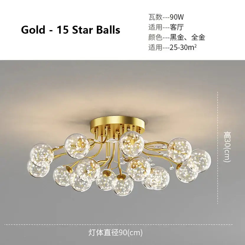 Gold Black Ceiling Light with Bubble Ball Design