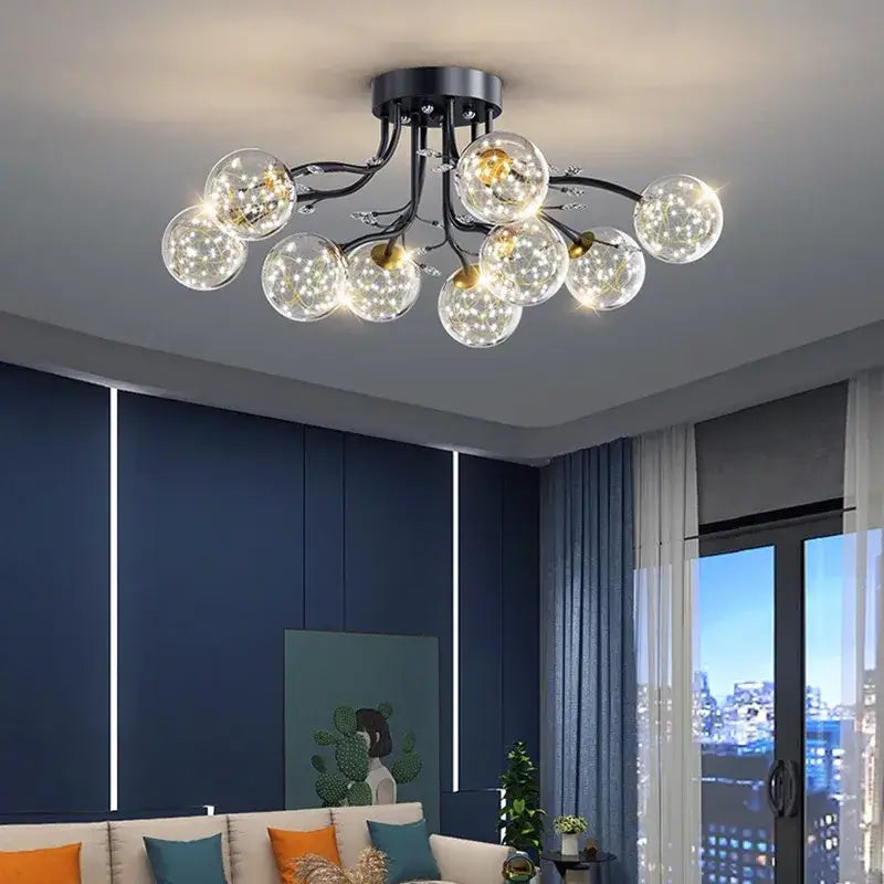 Gold Black Ceiling Light with Bubble Ball Design