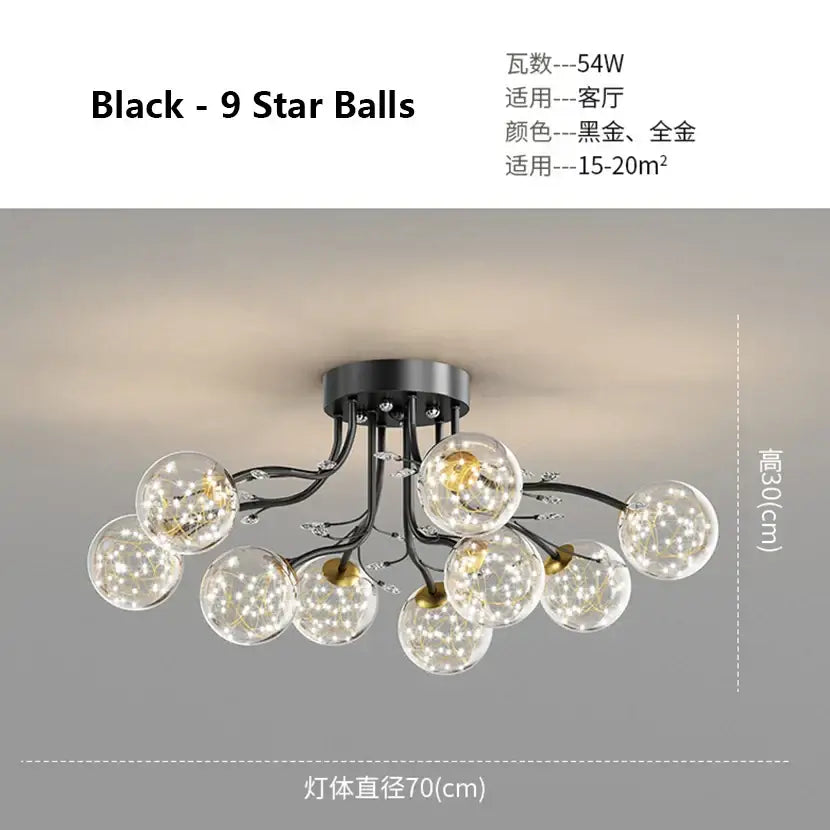 Gold Black Ceiling Light with Bubble Ball Design