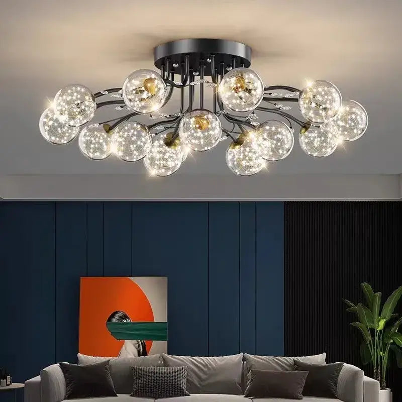 Gold Black Ceiling Light with Bubble Ball Design