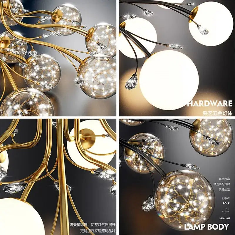 Gold Black Ceiling Light with Bubble Ball Design