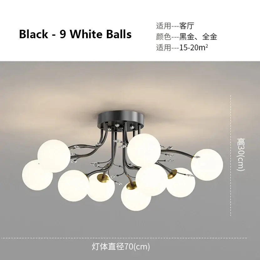 Gold Black Ceiling Light with Bubble Ball Design