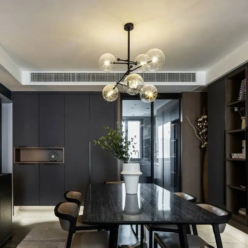 Black Glass 8-Head LED Chandelier