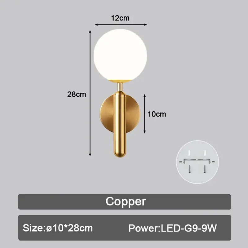 Gold Teardrop Wall Sconce with Glass Globe Shade