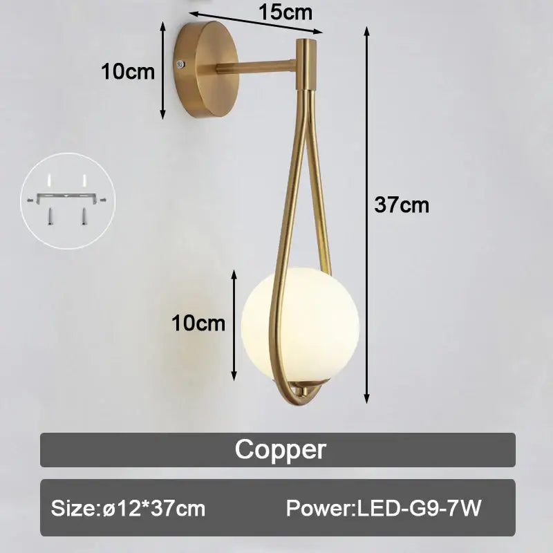 Gold Teardrop Wall Sconce with Glass Globe Shade