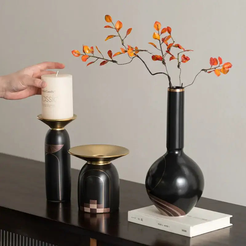 Gold Tray Vase Candlestick Set