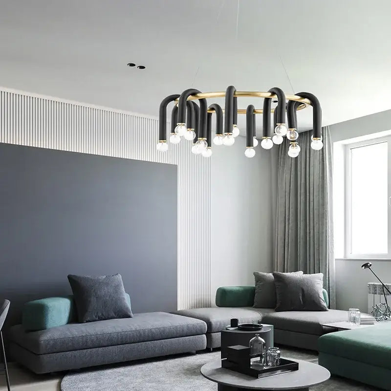 Black Gold Ring Chandelier 120cm 14-Bulb