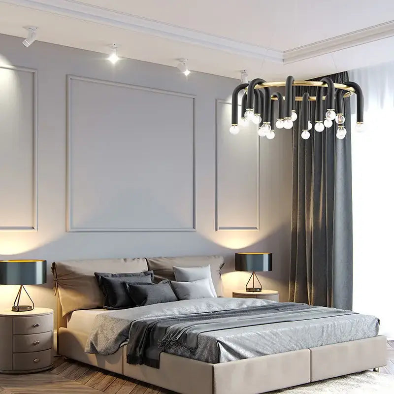 Black Gold Ring Chandelier 120cm 14-Bulb
