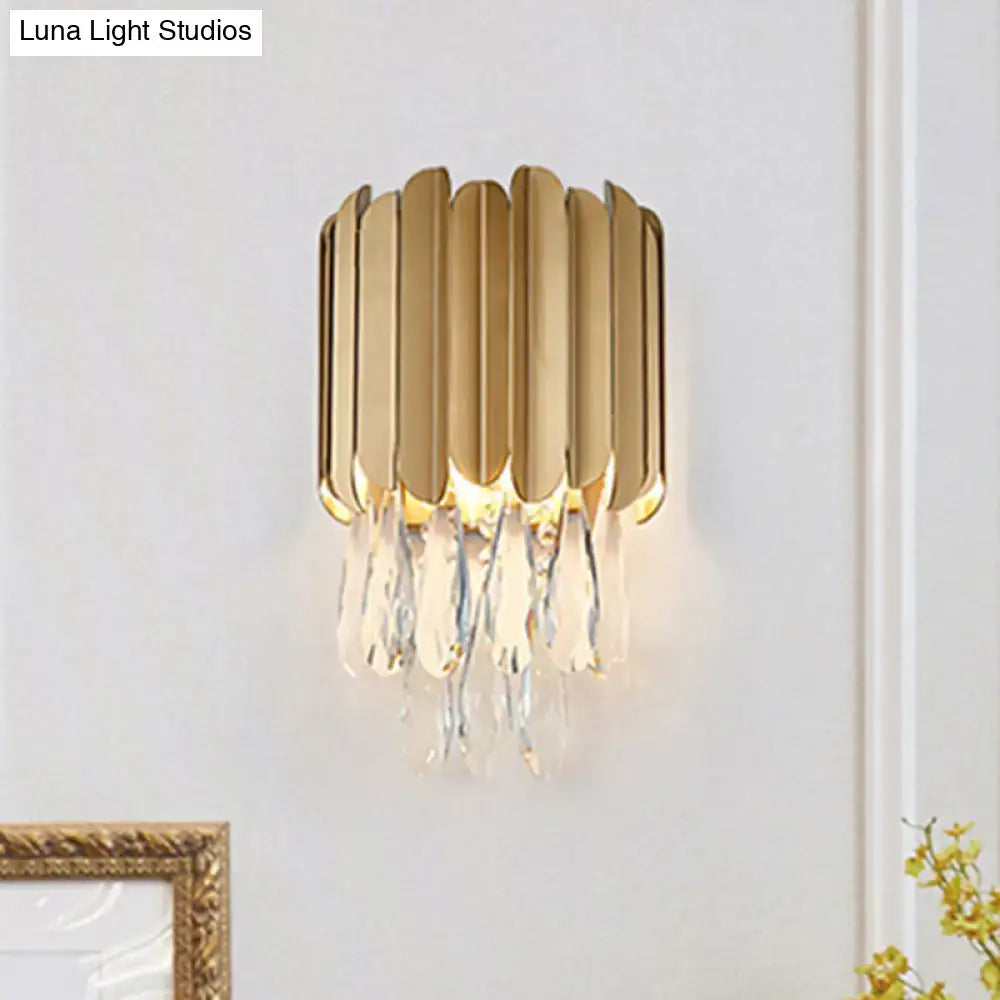 Gold Crystal Teardrop Wall Sconce Smoke Gray