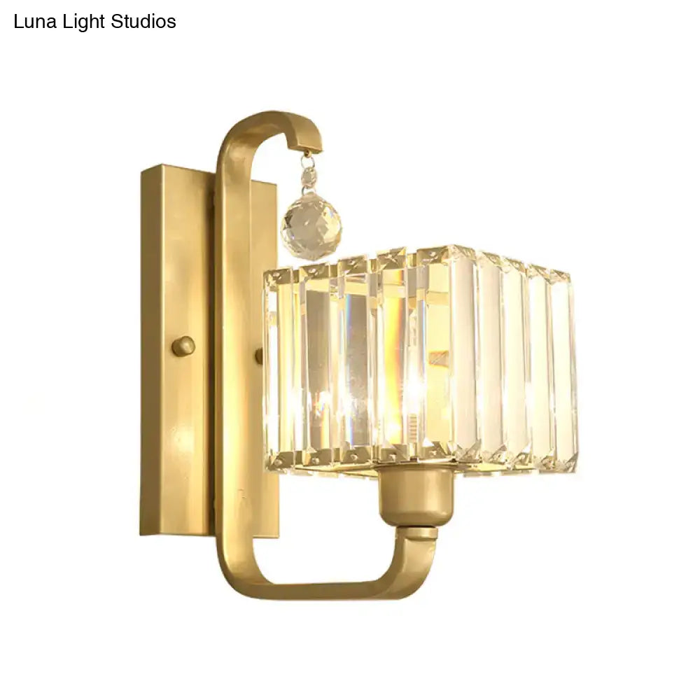 Gold Crystal Cubic Shade Adjustable Sconce
