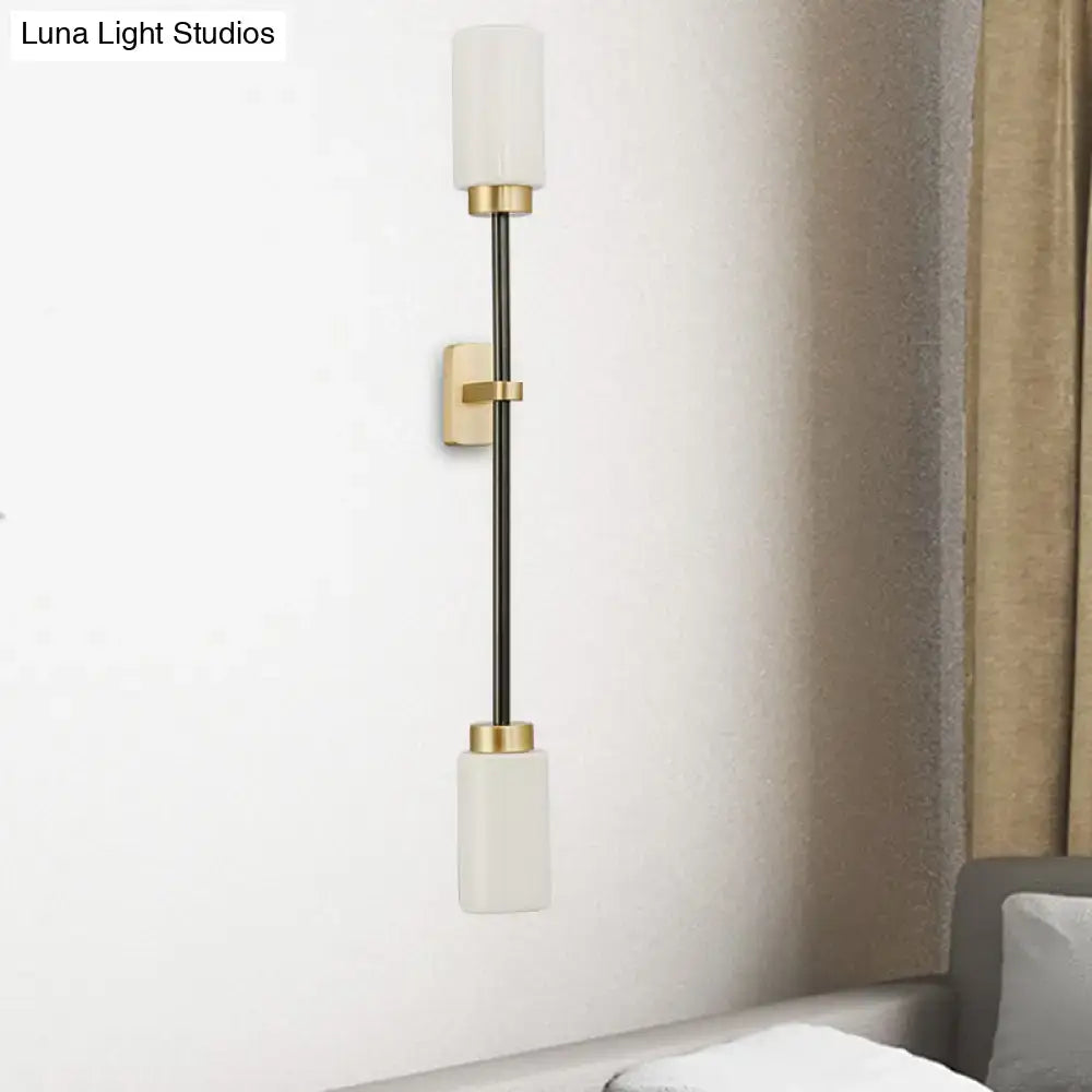 Gold Glass Wall Sconce Dual-Head Tube Shade