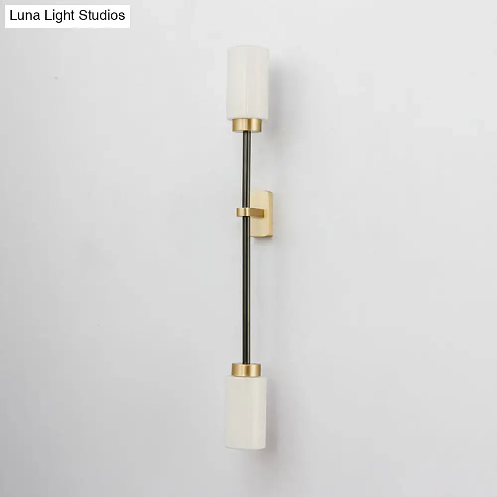 Gold Glass Wall Sconce Dual-Head Tube Shade