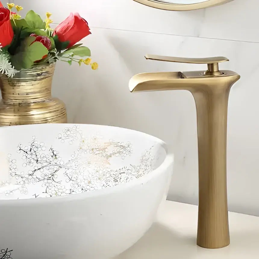 Gold Waterfall Basin Faucet Deck-Mounted Tall
