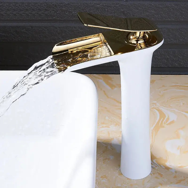Gold Waterfall Basin Faucet Deck-Mounted Tall