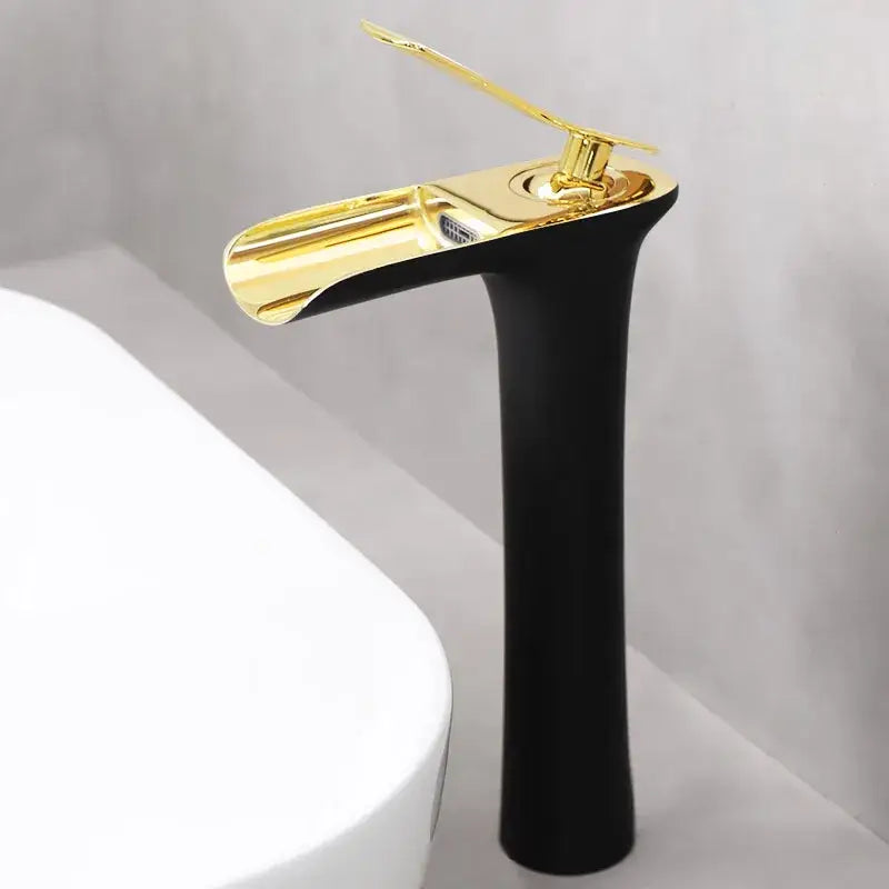 Gold Waterfall Basin Faucet Deck-Mounted Tall