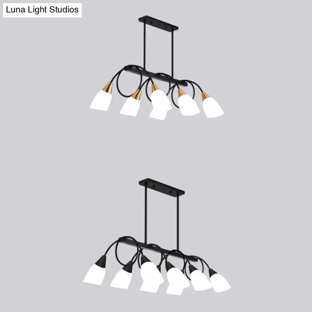 Black Gold White Glass Eight-Light Chandelier