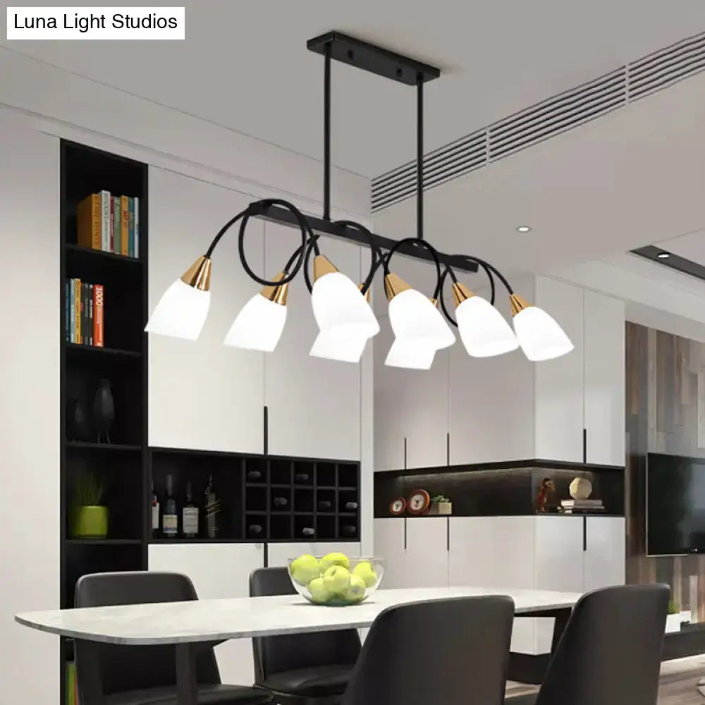 Black Gold White Glass Eight-Light Chandelier