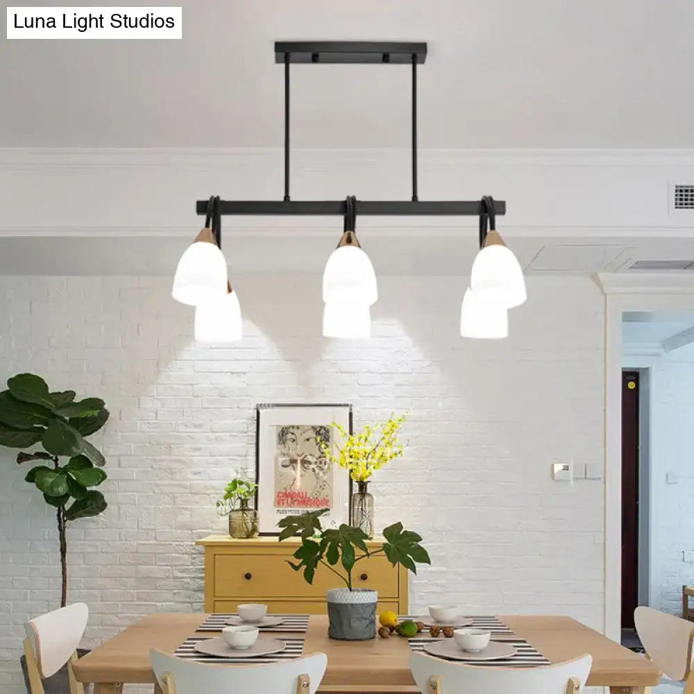 Black Gold White Glass Eight-Light Chandelier