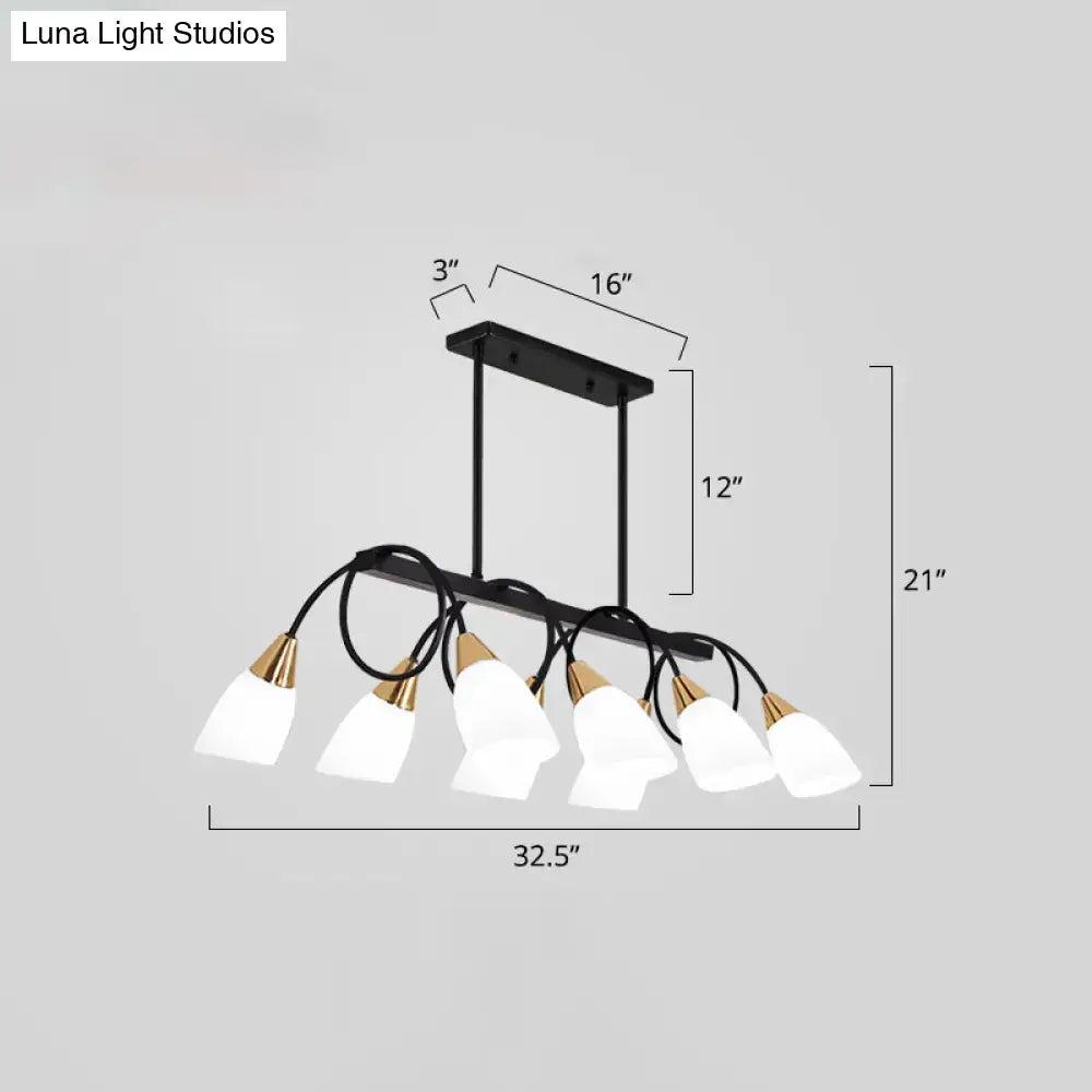 Black Gold White Glass Eight-Light Chandelier