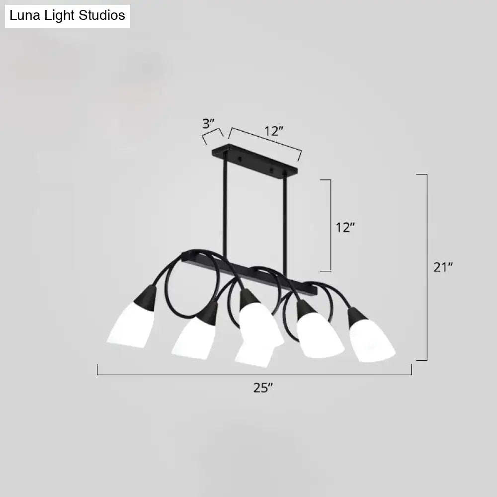 Black Gold White Glass Eight-Light Chandelier