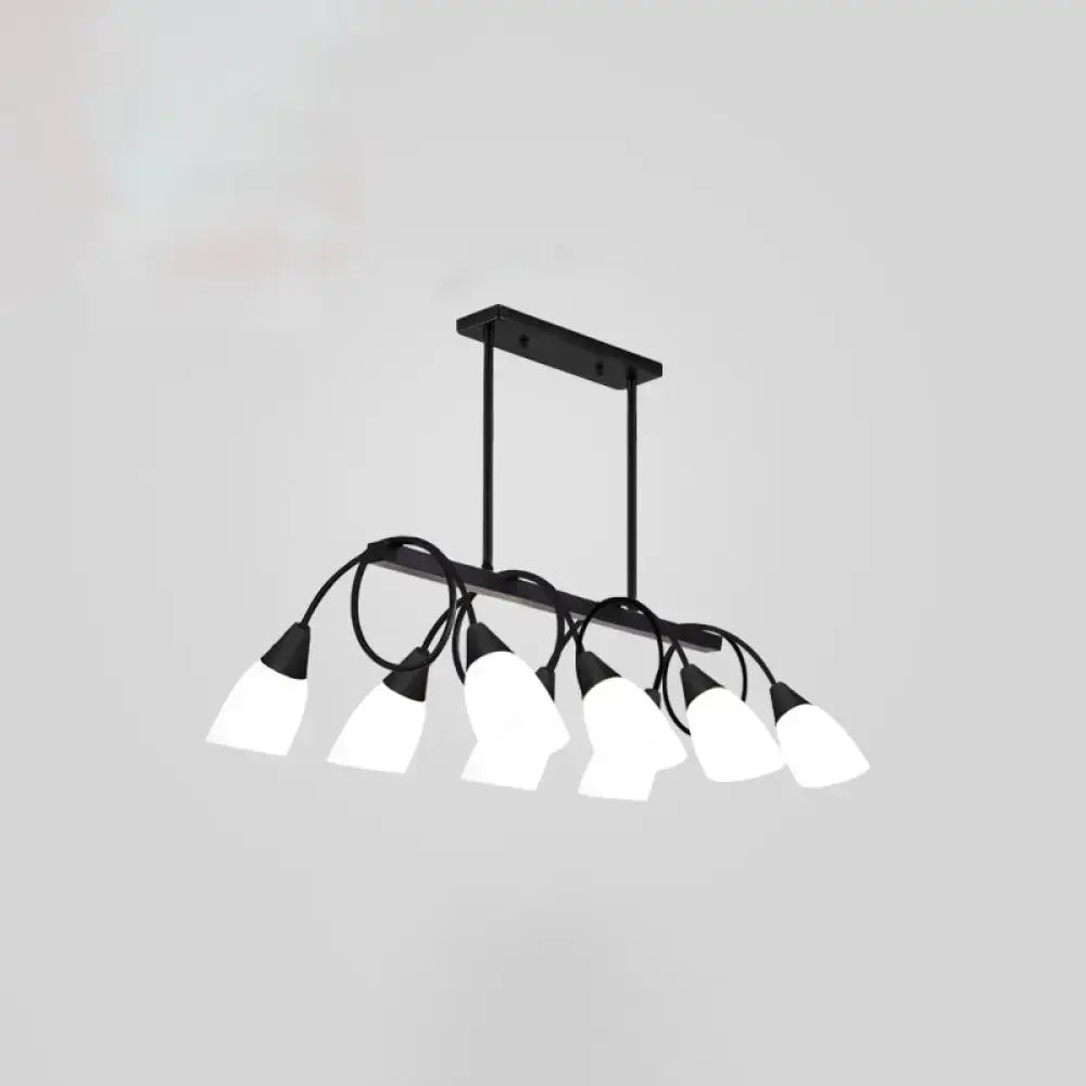 Black Gold White Glass Eight-Light Chandelier