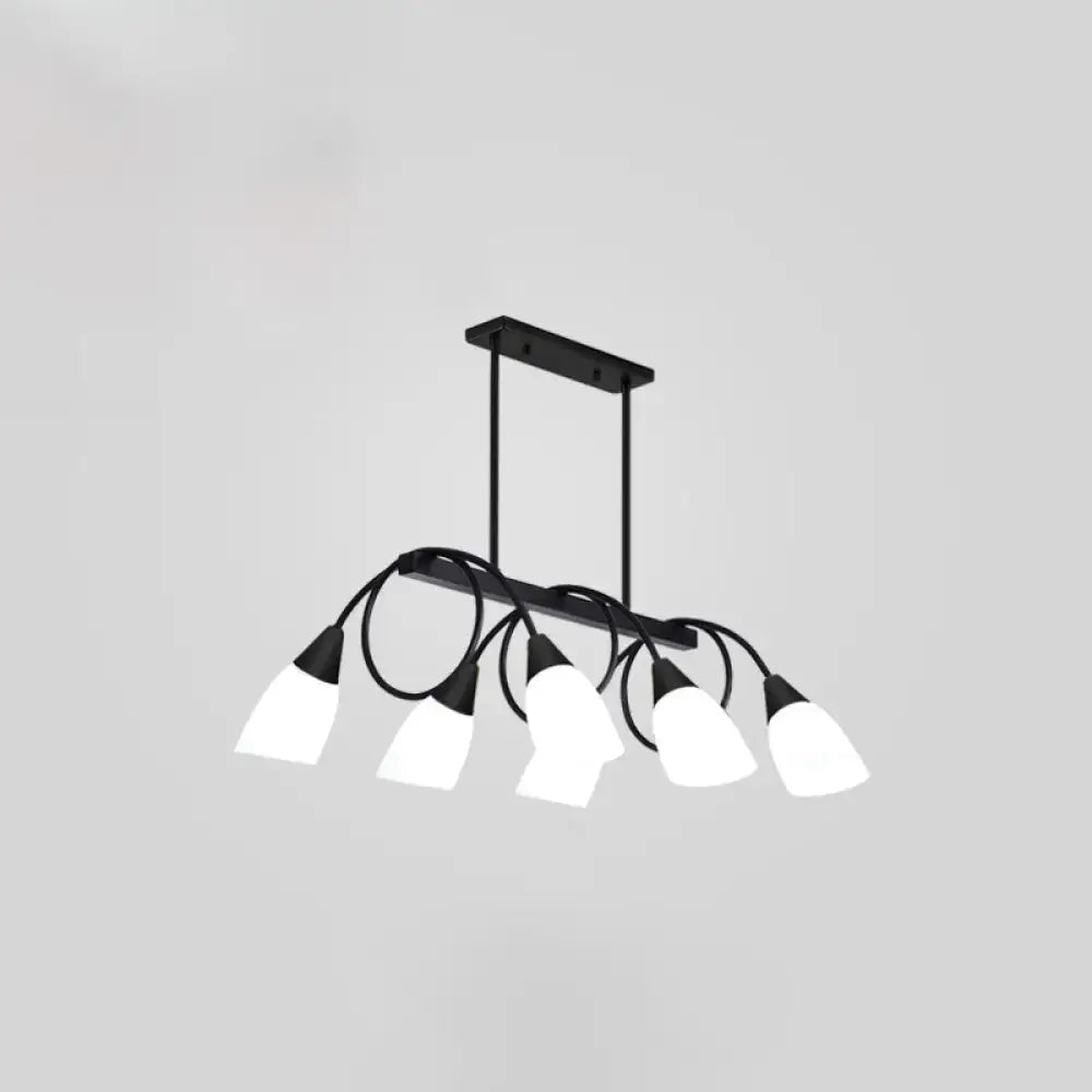 Black Gold White Glass Eight-Light Chandelier