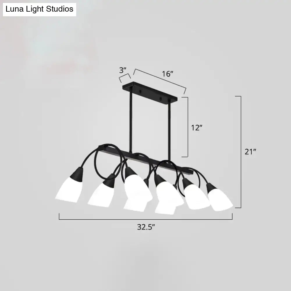 Black Gold White Glass Eight-Light Chandelier