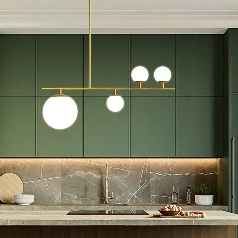 Black Gold Glass 4-Head Kitchen Pendant