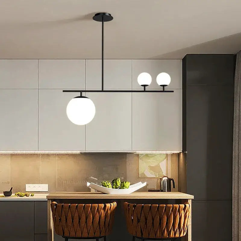 Black Gold Glass 4-Head Kitchen Pendant