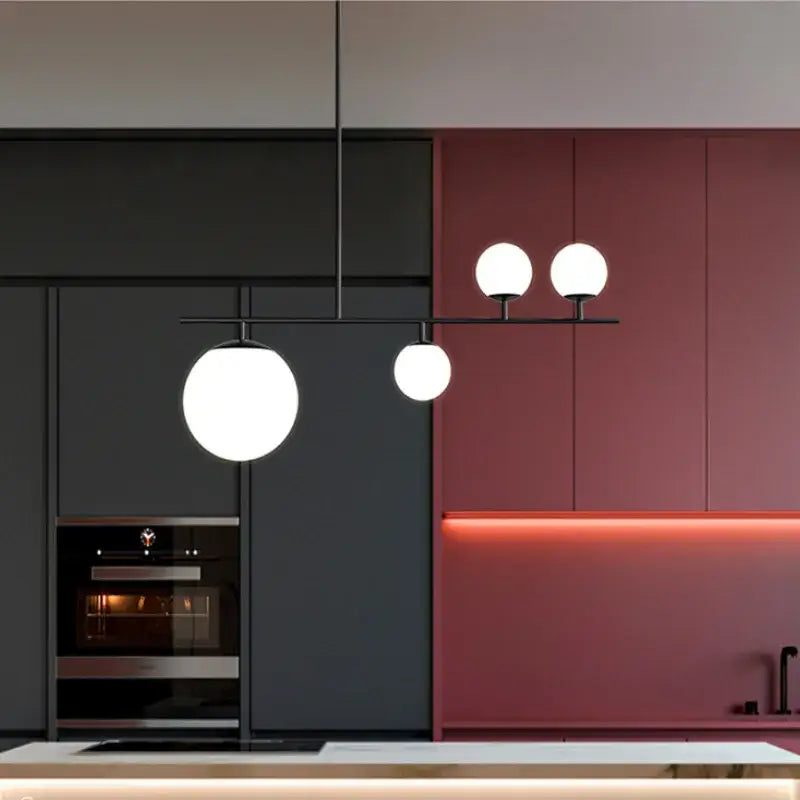 Black Gold Glass 4-Head Kitchen Pendant