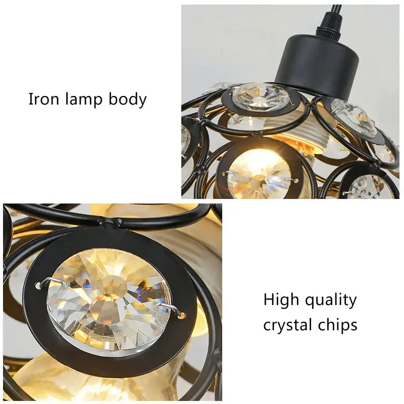 Black Crystal Pendant Lamp with Black Iron Frame