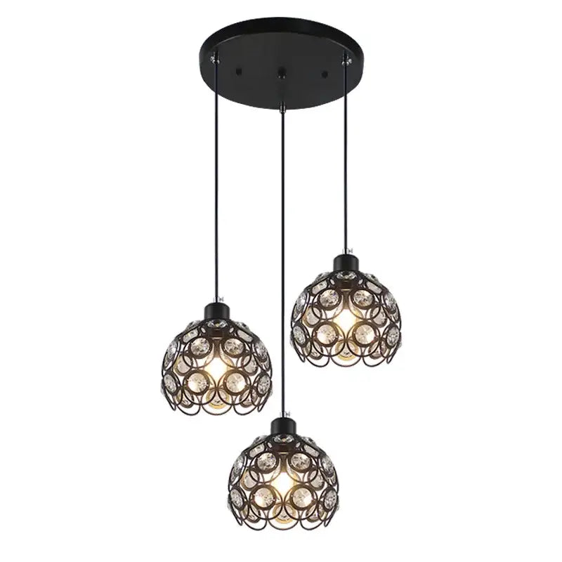 Black Crystal Pendant Lamp with Black Iron Frame