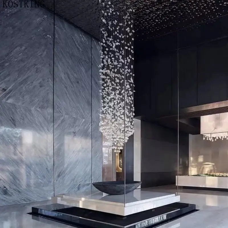 Black Crystal LED Chandelier For Staircases